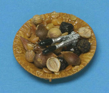 Dollhouse Miniature Nut Bowl, Cracker And Nuts